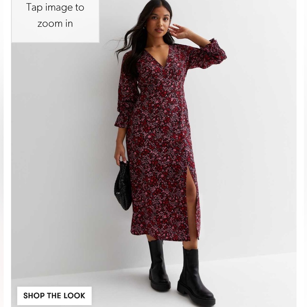 NWT New Look Petite Pink Ditsy Floral Split Hem Midi Dress, 2P